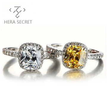 Factory supply chic cushion cut fancy yellow diamond ring women jewelry with CVD CZ Moissanite